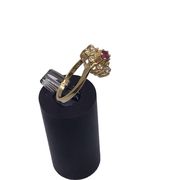 14K Yellow Gold Red Stone Diamond Cluster Ring Size 6.5 Fine Jewelry 2.5g - Picture 9 of 14